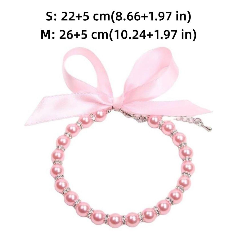Imitation Pearl Bling Cat Necklace Lace Bow Decor Pet Collar Decoration  Pet Daily Wear