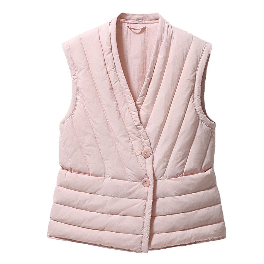 Light down vest women's autumn and winter fashion short V-neck white duck down liner vest vest vest shoulder warm jacket