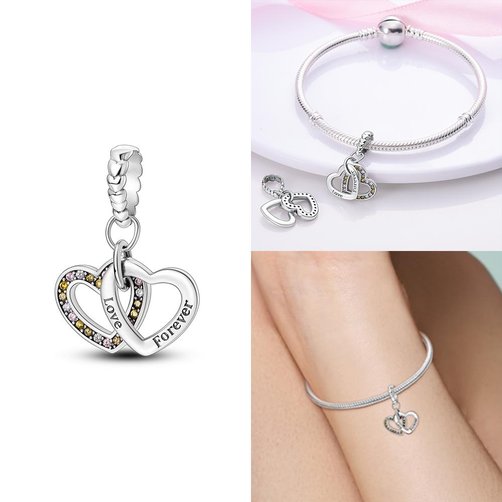 Love Mother Family Sister Heart Original Copper Charms Beads Fit Bracelet Diy Woman Jewelry Finegift For Friend