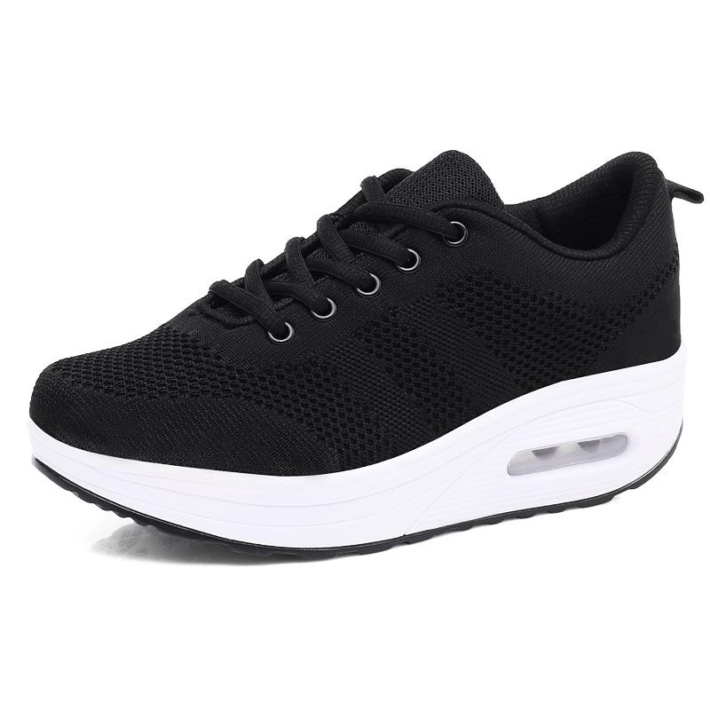 Spring And Autumn New Style Of Flying Mesh Breathable Sports Casual Shoes Korean Style Thick Sole Rocking Shoes Women's Shoes