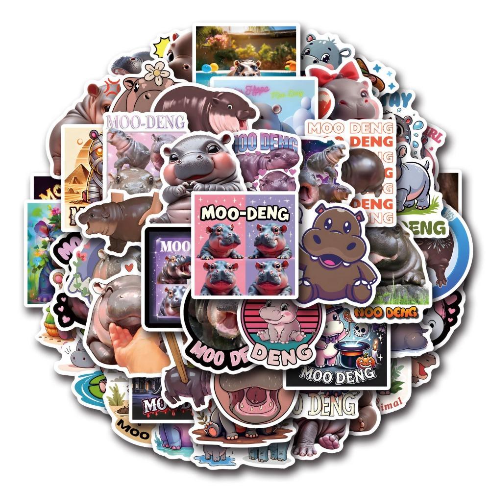 50PCS Kawaii Animal Sticker Moo Deng Hippopotamus Stickers New Stickers  for Kids Children