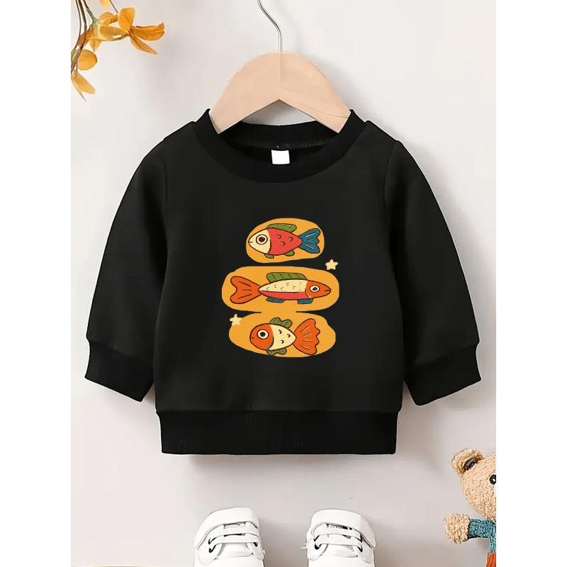 European Sizes Soft And Comfortable Thin Round-Neck Sweatshirt for Kids Aged 0-3 Years, Featuring a Small Fish Print, Suitable for Spring And Autumn
