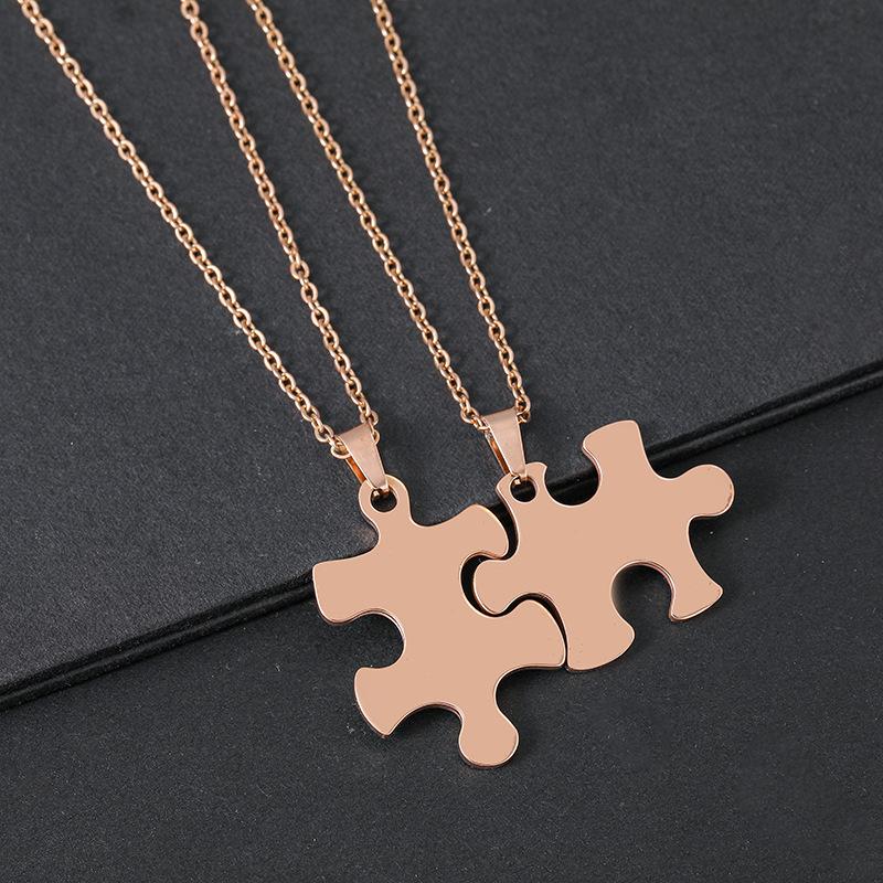 Puzzle Pair of Blank Laser Color Printing Materials, Holiday Gifts, Lettering, Stainless Steel Cross Chain, Necklace.