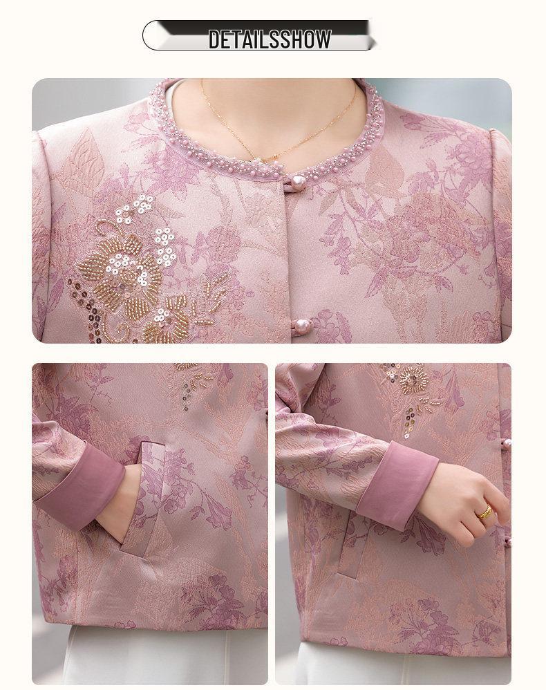 Mother's Day 2026 Elegant Floral Jacket for Middle-Aged Women - Fashionable Round Neck Top