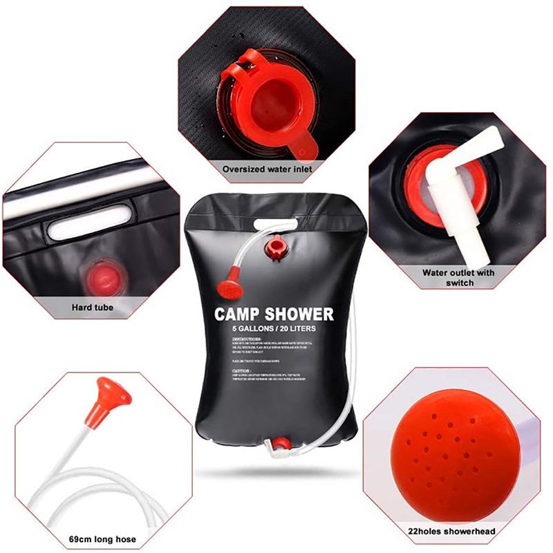 20L Faltbarer Solarduschenkoffer für den Außenbereich Bade Wasserkoffer Camping Sonne Kompakt Erwärmte Wasser Duschkoffer Schrubbbecken Zubehör