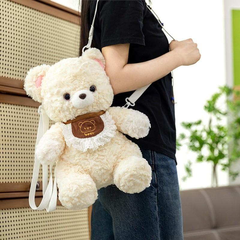 Lace Cute Scarf Teddy Bear Plush Toy Backpack With Detachable Shoulder Strap