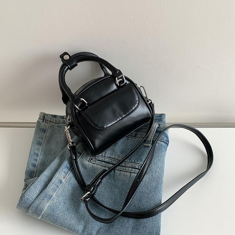 

Korean Fashionable Exquisite Mini Handbag New Simple Bowling Bag PU Leather Casual Cross-body Small чёрный