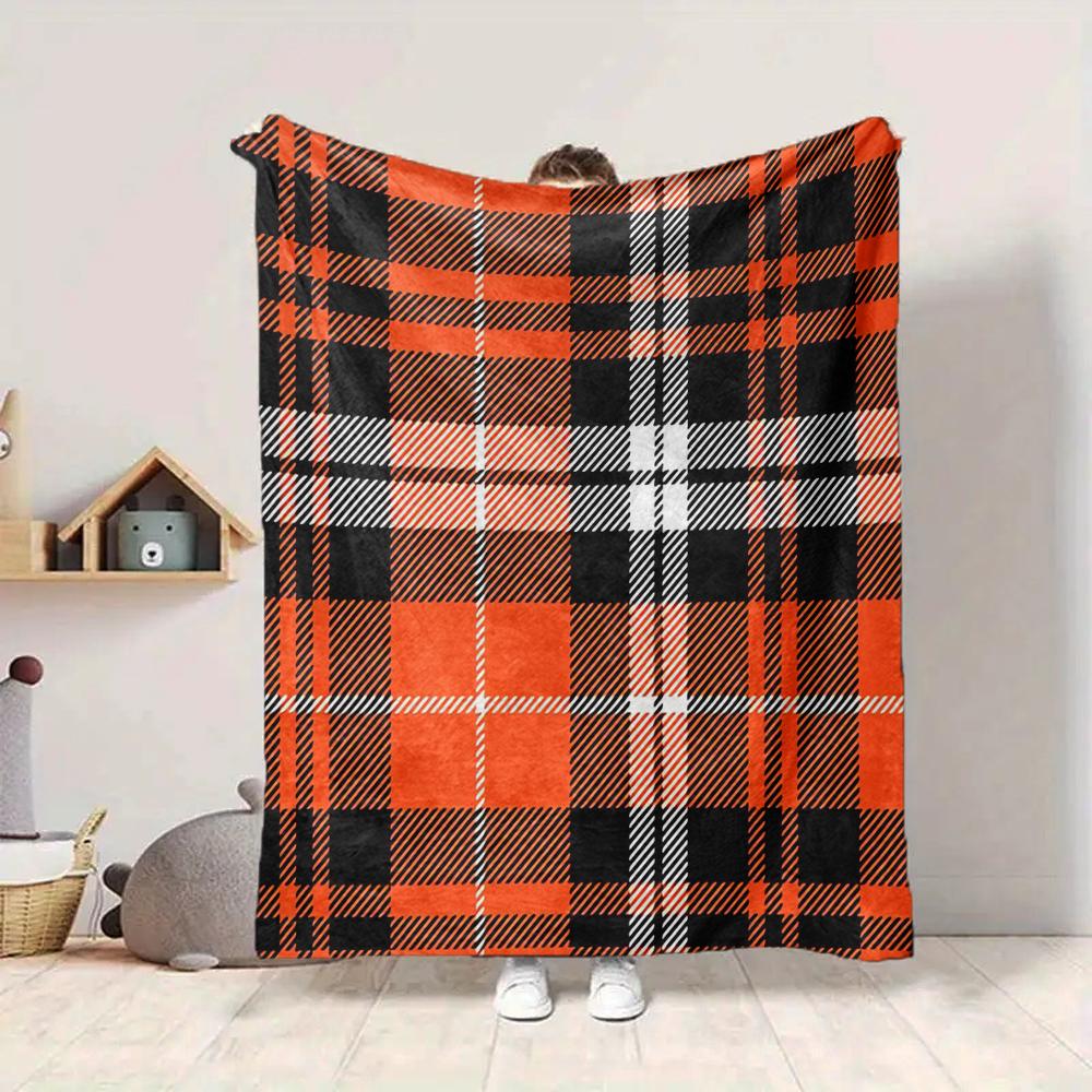 1Pc Autumnal Plaid Blanket Soft And Comfortable Casual Warm Camping Travel Christmas Halloween Xmas Gift M924190