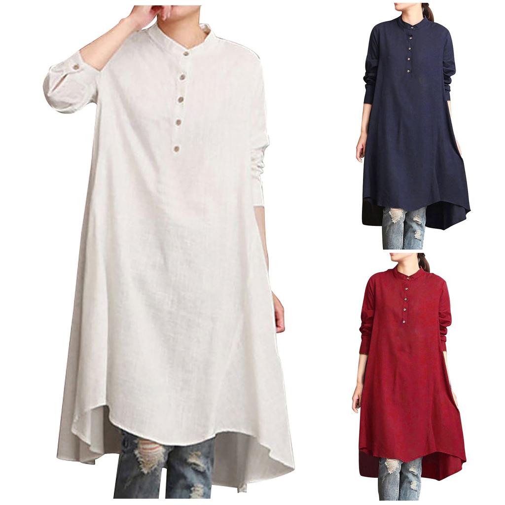Dámská kaftanová bavlněná lněná halenka s dlouhým rukávem, volná košile, pytlovitý svetr