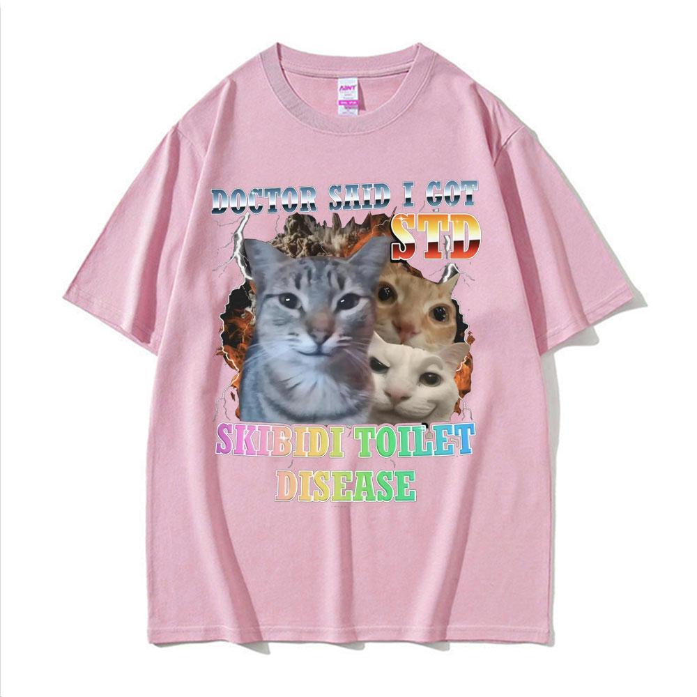 Doctor Said Icot Std Skibidi Toilet Disease Funny Cat Meme Tee Shirt Unisex Women Clothing Kawaii Cute High Quality Cotton Tshirts