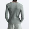 Zara Solid Color Knitted Round Neck Long Sleeve T-Shirt Men tops Washed-Blue 4805409-428