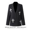 Elegant Oversized Blazer With Crystal Rhinestone Embellishment Loose Fit Office Chic Jacket Women