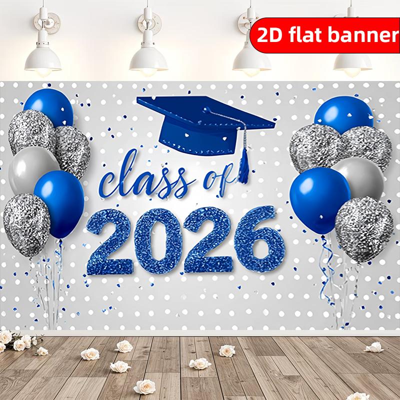 2D flat banner graduation celebration background fabric printed with blue digital pattern of 2026 graduation class 100x150cm