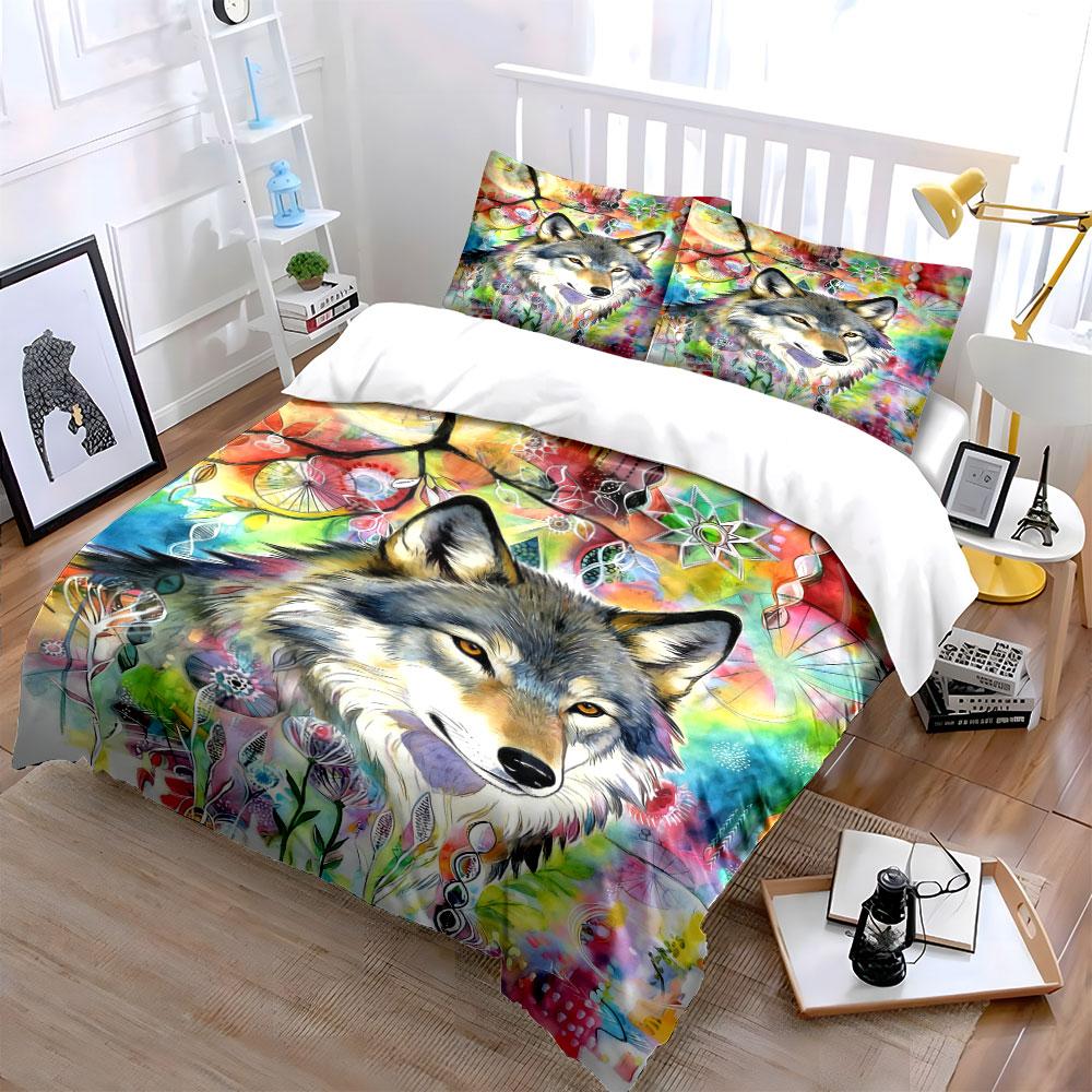 Wolf, Flowers, Geometric Shapes. Bedding Sets Duvet Cover Sets Duvet Covers Pillowcases(1 * Duvet Cover 2 * Pillowcases Without Duvet Insert)