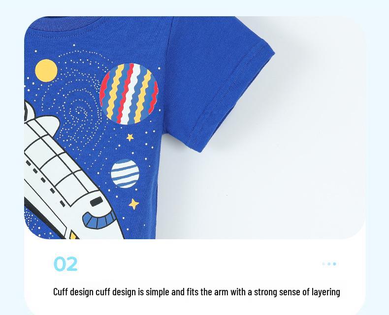 Boys' Luminous Airplane Print Short Sleeve T-shirt – European & American Style Round Neck 