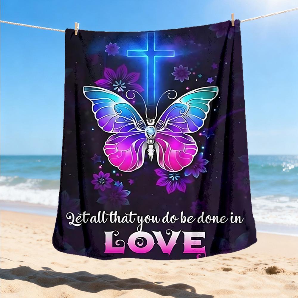 1pc Butterfly Cross Love Throw Blanket Polyester Fiber, Lightweight Flannel, Soft & Warm, All Season Use for Outdoor, Camping Digital Print