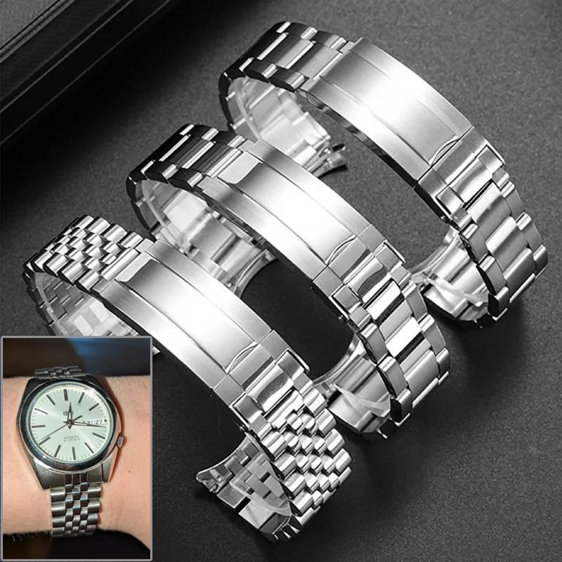 Curved End 18mm Stainless Steel Strap For Seiko No 5 SNKL43 SNKL45 SNKL47 SNK361 SNK355 SNK369 Watchband Watch Chain Accessories