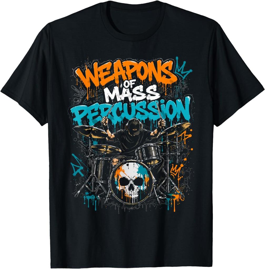 Weapons of Mass Percussion Drummer Drum Set Skull Graffiti T-Shirt