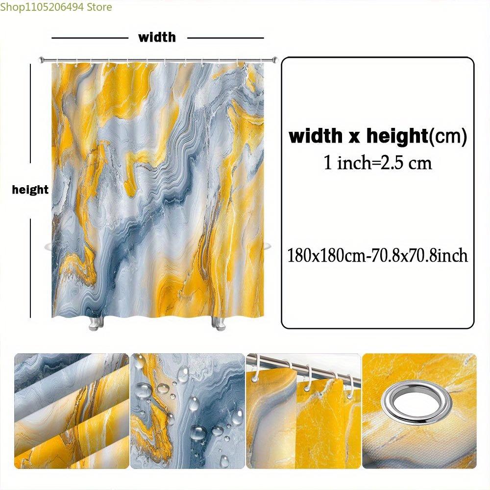 1pc Swirling Yellow and Gray Abstract Shower Curtain, Vibrant Yellow Gray Fluid Patterns, Dynamic Texture 3D Effect, Smooth La