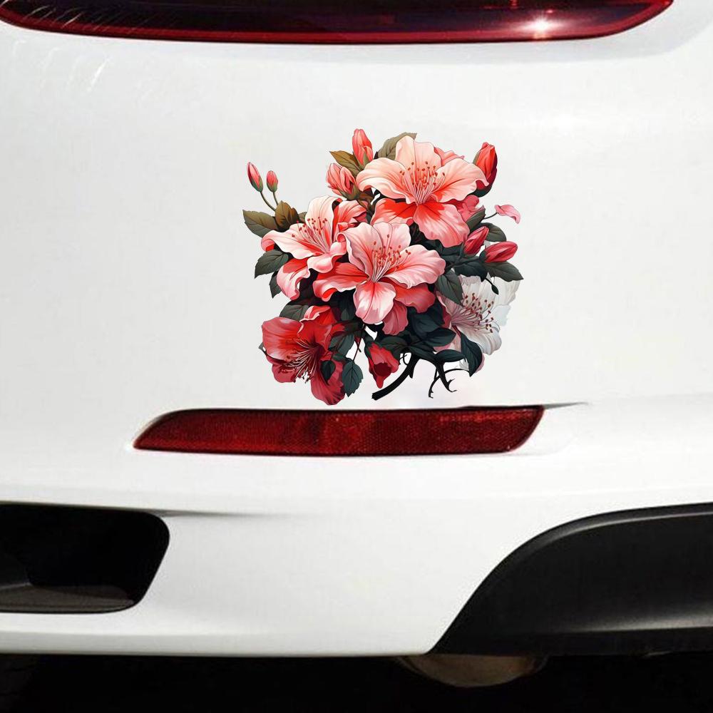 QT2191#15cm Bright Red Azalea Floral Waterproof Car Decorative Decal, Suitable for Cars, Laptops, Bumpers, Glass Window Sticker