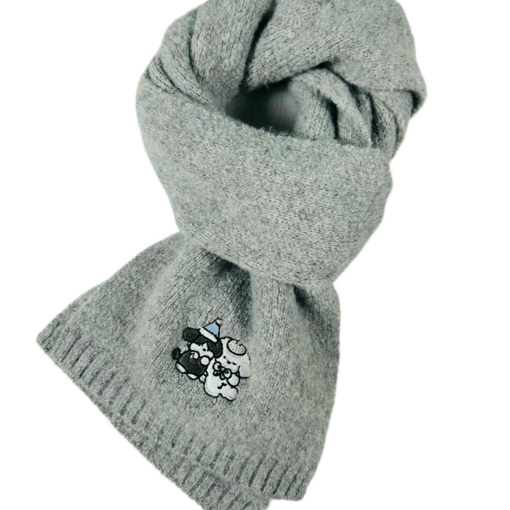 Winter Knitted Scarf Female Student Couple Korean Version Versatile Cute Warm Atmosphere Dog Embroidery Adult Scarf