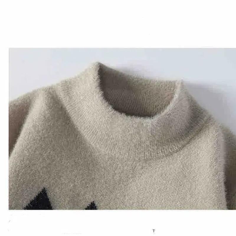 Höst Vinter Ny Herrtröja Mock Neck Lingge Patchwork Kontrastfärg Koreansk Trend Mode Pullovers Långärmad Stickad Topp