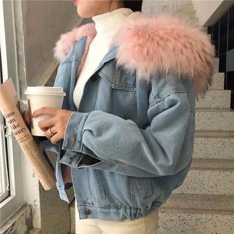 Hooded Denim Coats Pockets Single Breasted Jacket Autumn Winter Outerwear Thick Warm Comfortable Women Casual Overcoat
