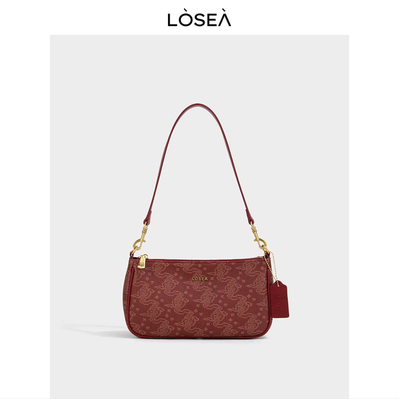 

Losea Cultural Relics Joint Name Zhu Ying Ruyi Cloud Pattern Mahjong Bag Underarm Bag Female 2025 New Arrival Red Wedding Bag Zhu Ying