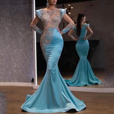Vestido de cauda de peixe novo para primavera e verão, roupas femininas europeias e americanas, vestido longo dourado com glitter, fino, elegante, vestido de noite