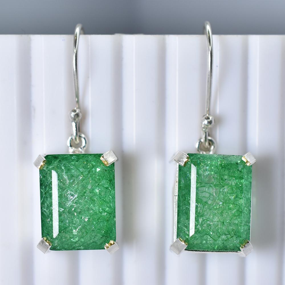 Natural Green Emerald 58 Ct CERTIFIED 925 Sterling Silver Emerald Cut Earring MY.ER-45-NS