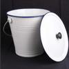 Enamel Bucket with Wood Handle Multiuse with Lid Pails for Garden Party Favors Water Oil Rice Outdoor Activities Organizing