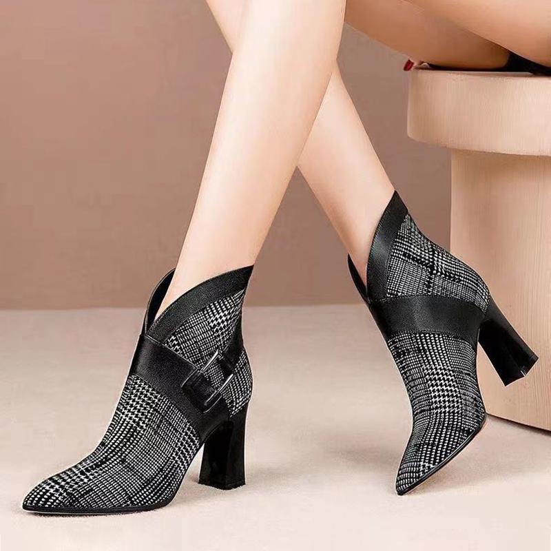 Pointed Fashion Women's Boots Retro Style Thick Heel Low Heel Medium Tube Women's Boots