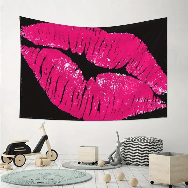 

1 Hot Pink Lip Print Tapestry Single Sided 2D Print Bold Stylish Tapestry Bedroom Dorm Living Room Playful Vibe Accessory Gift 74x94cm(29x37in)