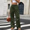 Women's Casual Fashion Solid Color Elastic Waist Pockets Wide Leg Straight Jeans Pants