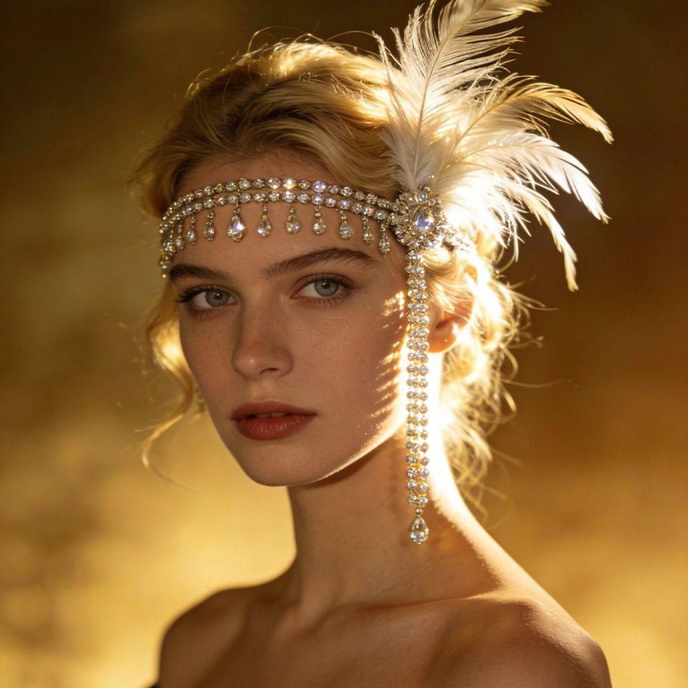 Sequin Gatsby-Style Feather Headband Vintage 1920s Hair Accessories Cosplay Dress Headwear  Girls