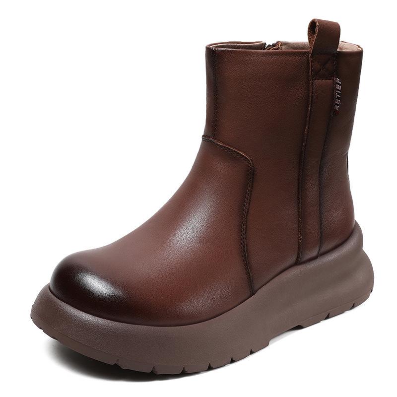 First Layer Cowhide Thick-soled Wool 23 Years Winter Velvet Thickened Mother Shoes Cotton Shoes Women's Medium Tube Leather Snow Boots Women
