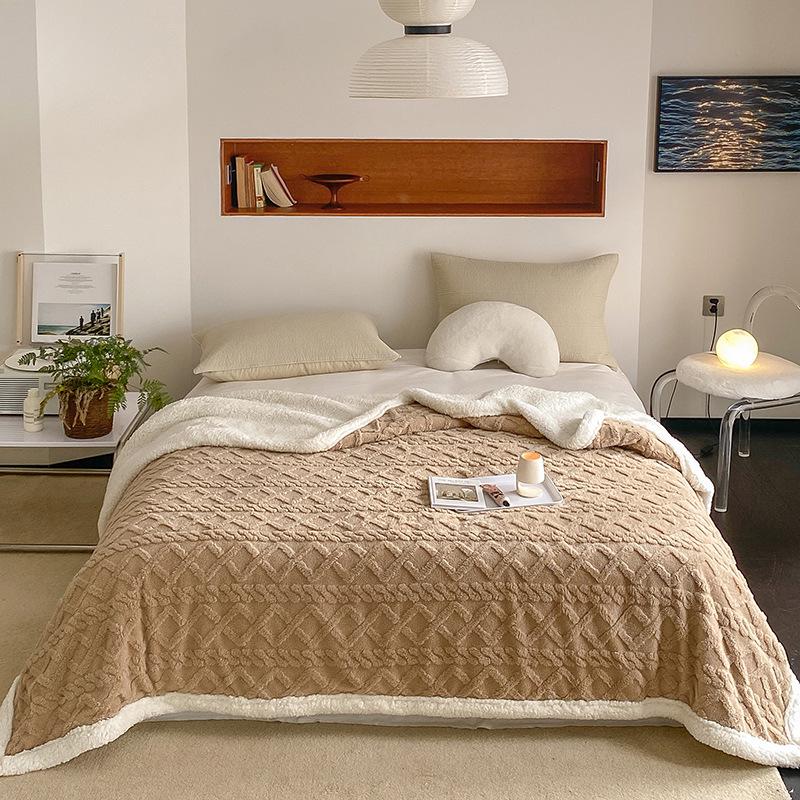 Exclusive Warm Lamb Fleece & Velvet Taffeta Blanket - Custom Thickened Solid Color