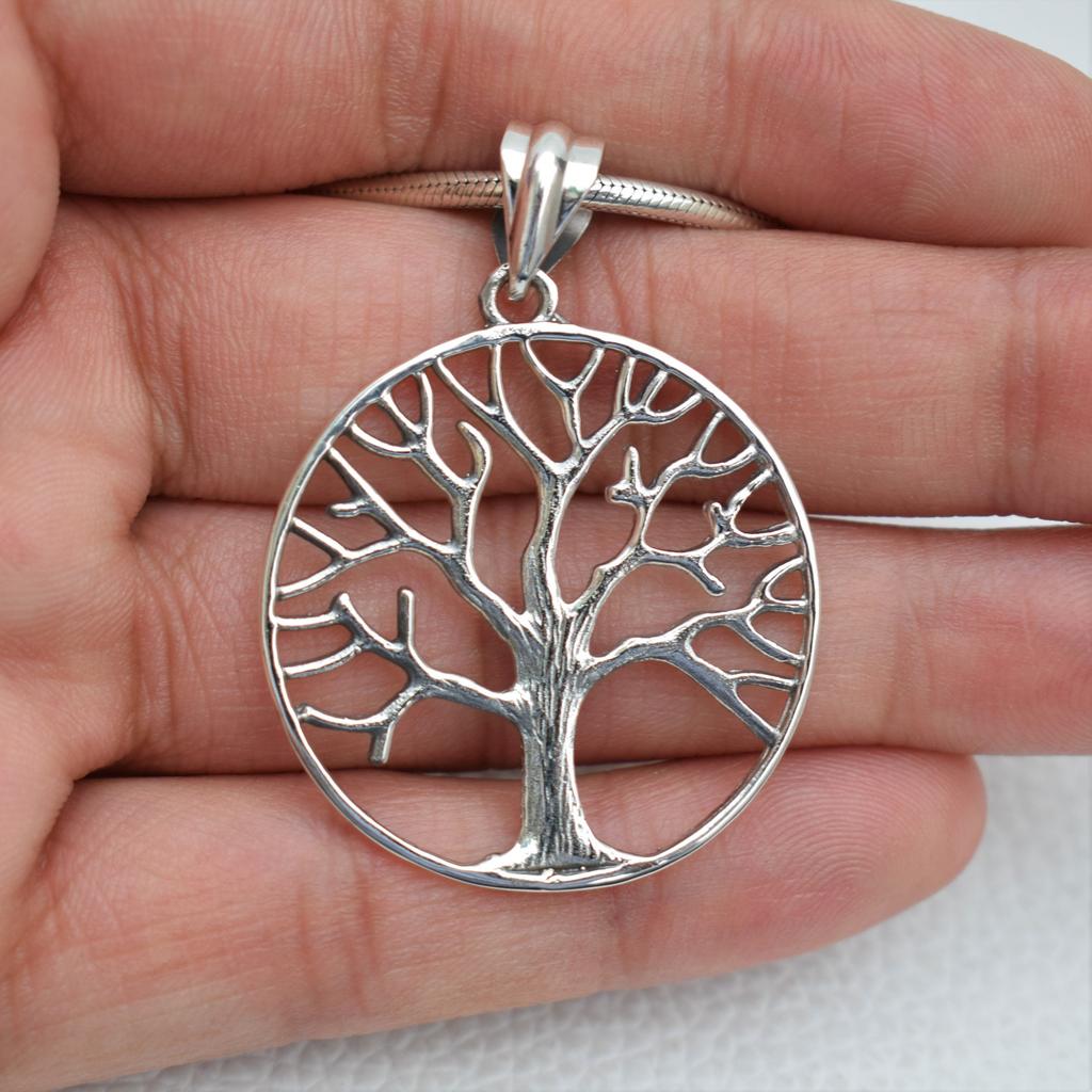 Sterling Silver Tree of Life Pendant, Handmade Plain Silver Jewelry