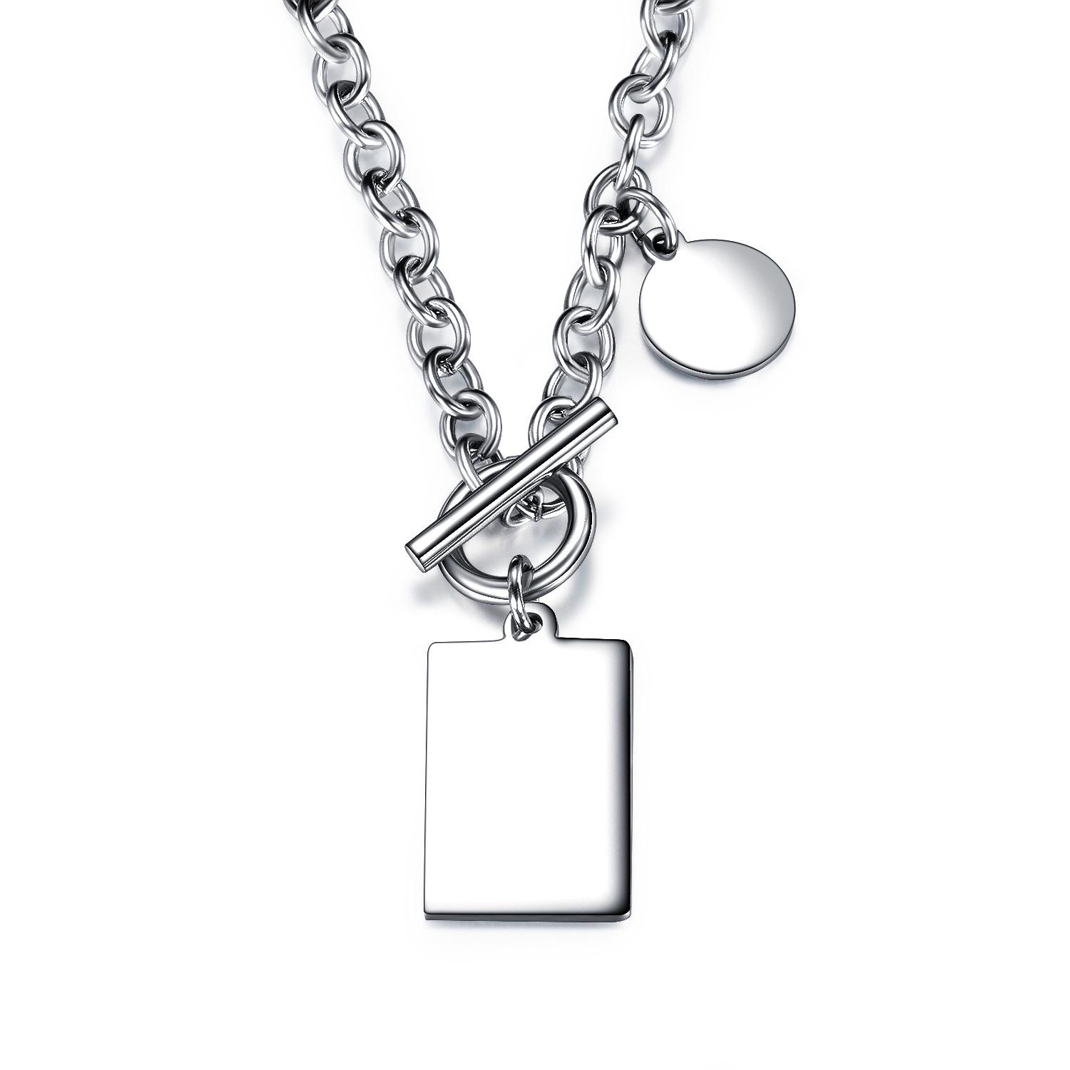 

Геометрическое уличное унисекс ожерелье: Микс круглых и квадратных жетонов, подвеска из титановой стали