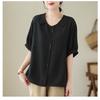 Women's Solid Color Peter Pan Collar Loose Short Sleeve Shirt Casual Artistic Office Top