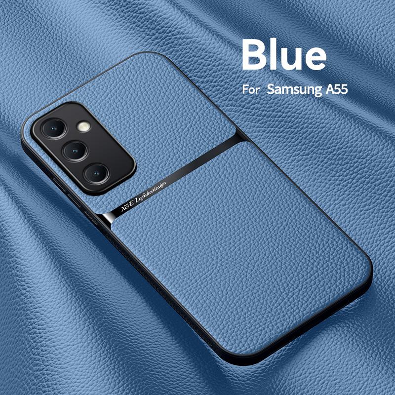 For Samsung Galaxy A55 5G Case Car Magnetic Holder Leather Back Cover For Sumsung A55 A 55 GalaxyA55 5G Soft TPU Silicone Coque