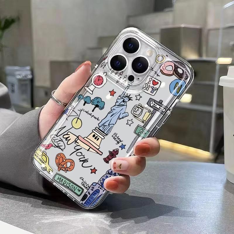 A City Graffiti Pattern Clear Phone Case For iPhone 11 12 13 14 15 16 17 Pro Max Mini XS X XR 15 Plus 16E 17 Air Soft Cover