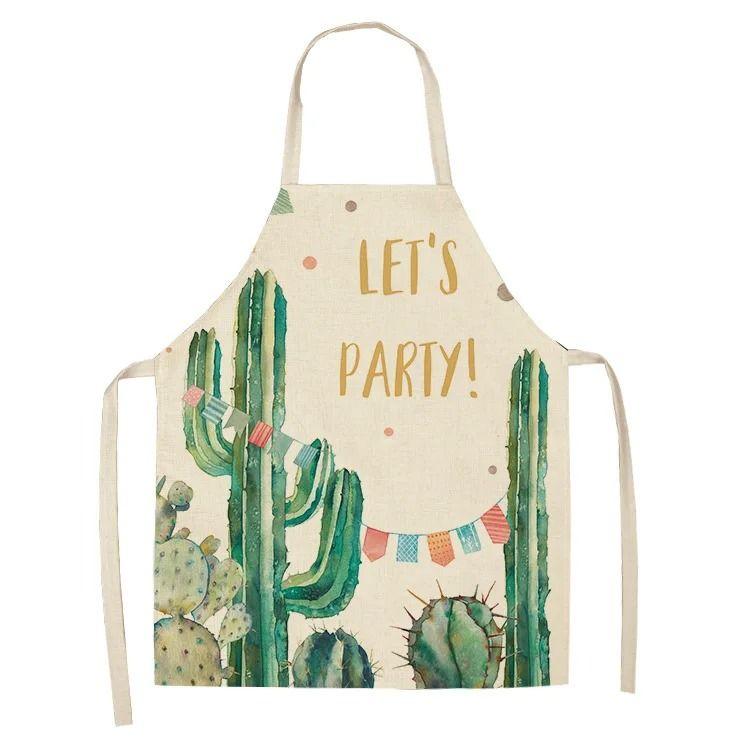 Cactus Plant Pattern Apron Adult Sleeveless Kitchen Cleaning Home Chef Baking Waist Bib
