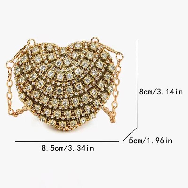 Small Heart-Shaped Rhinestones Evening Bag with Chain for Women Handbag Rhinestones Clutch Purse Crossbody Shoulder Bags