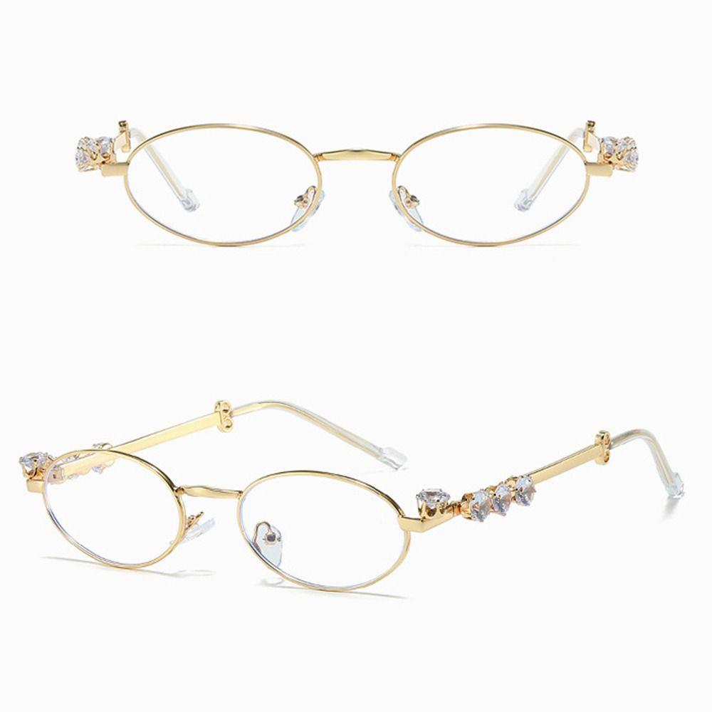 INS Rhinestone Sunglasses Bling Oval Women Sunglasses Anti-Blue Light Spectacles  Outdoor