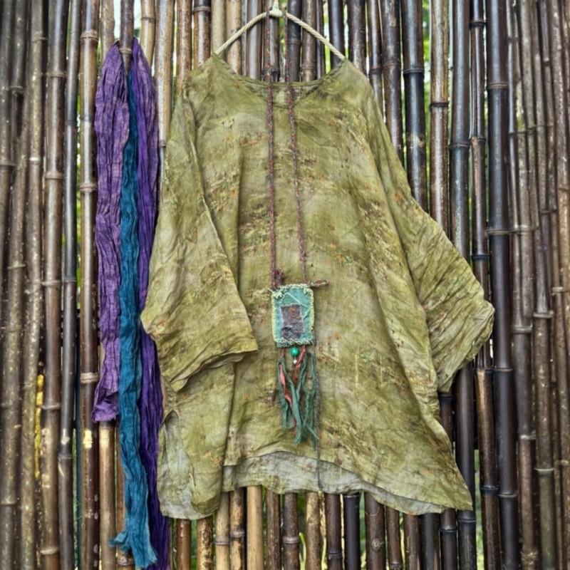 

Johnature Women Vintage Print T-Shirts V-Neck Seven Sleeve Autumn Loose Female Chinese Style T-Shirts One Size