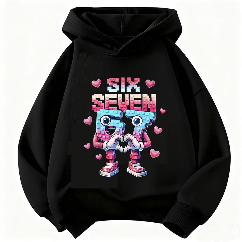 Lustiges Sechs Sieben Italienisches Brainrot 67 Zahlen Grafikdruck Hoodie Junge/Mädchen Langarm Kinder Bequemes Sweatshirt.