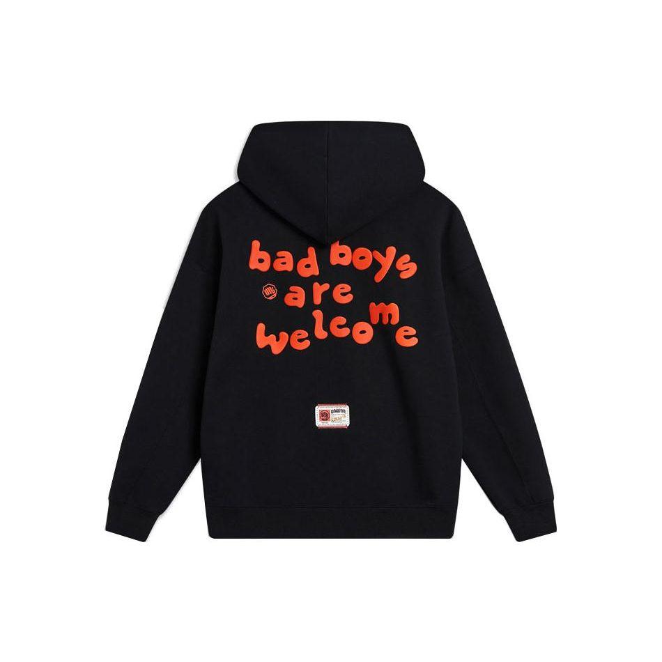 Li Ning Bad Five Hoodie Loose Fleece Sweatshirt Unisex Sweatshirt Black AWDT879-6