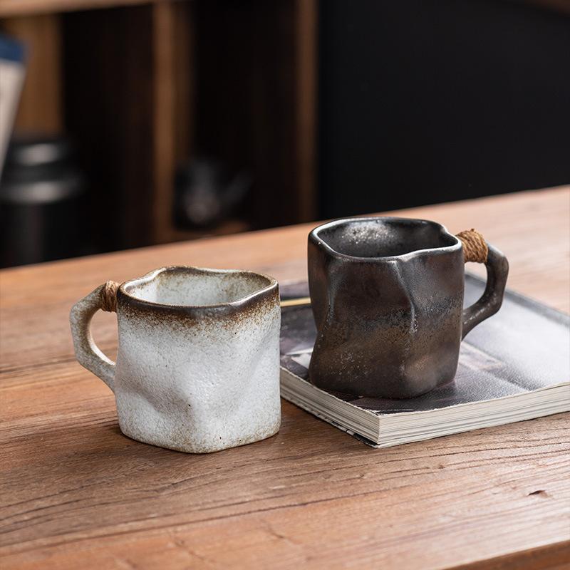 Coarse Pottery Water Cup Irregular Cup Ceramic Cup Special-Shaped Coffee Cup Home Silent Wind Home Retro Mug