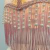Elegant White and Pink Bamboo Pattern Lampshade with Pearl Tassel and Inlaid Edge - Versatile Style Fit